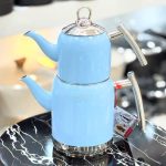 کتری قوری استیل لوله دار رنگی نزاز کد 5016 آبی آسمانی