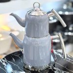 کتری قوری استیل لوله دار رنگی نزاز کد 5016 طوسی