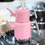 کتری قوری لوله دار رنگی نزاز کد 5016 صورتی